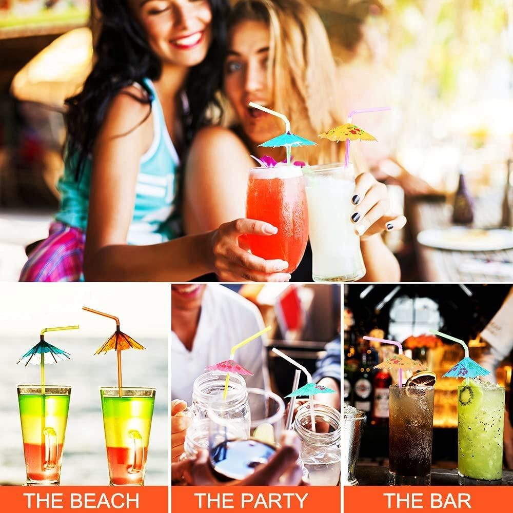 150 Pcs Umbrella Straws Colourful Disposable Bendable Drinking Straws for Beach Theme Parties Bar Cocktail Decoration