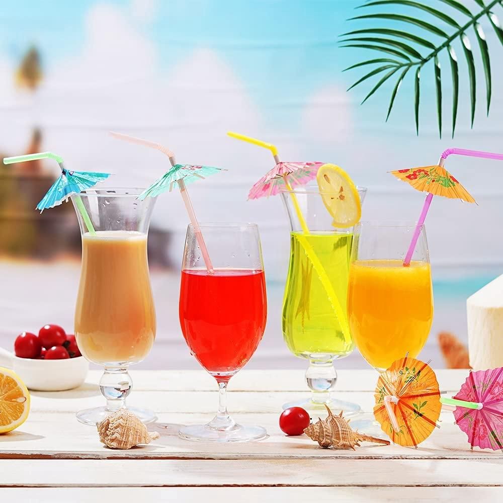150 Pcs Umbrella Straws Colourful Disposable Bendable Drinking Straws for Beach Theme Parties Bar Cocktail Decoration