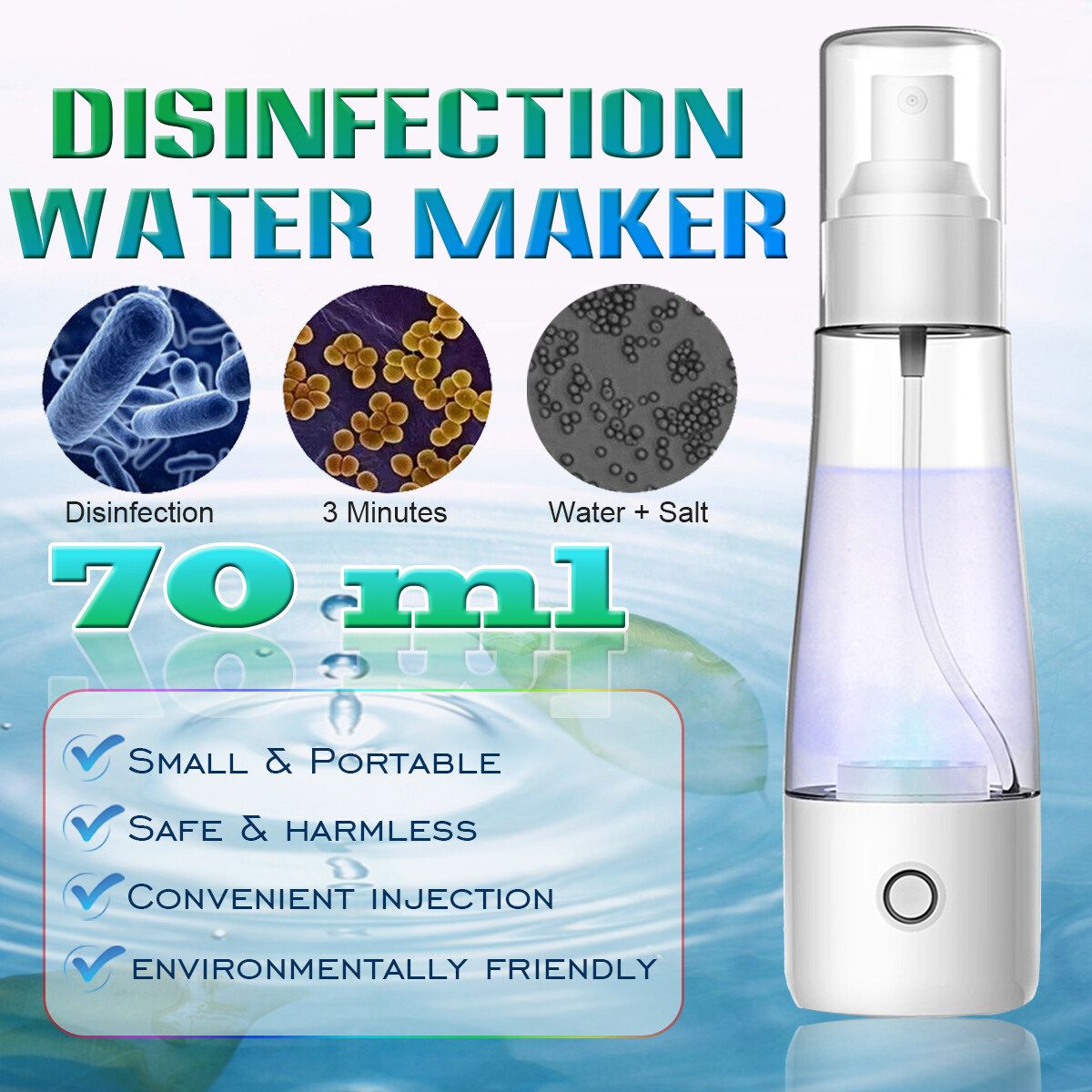 70ml Portable Hypochlorous Acid Water Making Machine Disinfection Water Maker