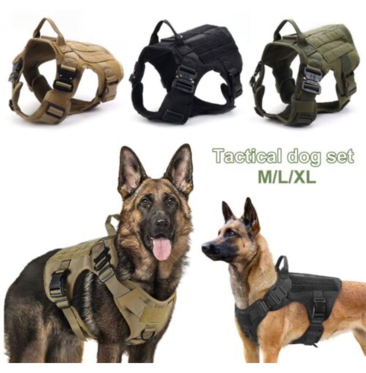Tactical Dog Harness Traction Rope Metal Buckle MOLLE Dog Harness (meduim, Large, X-large)