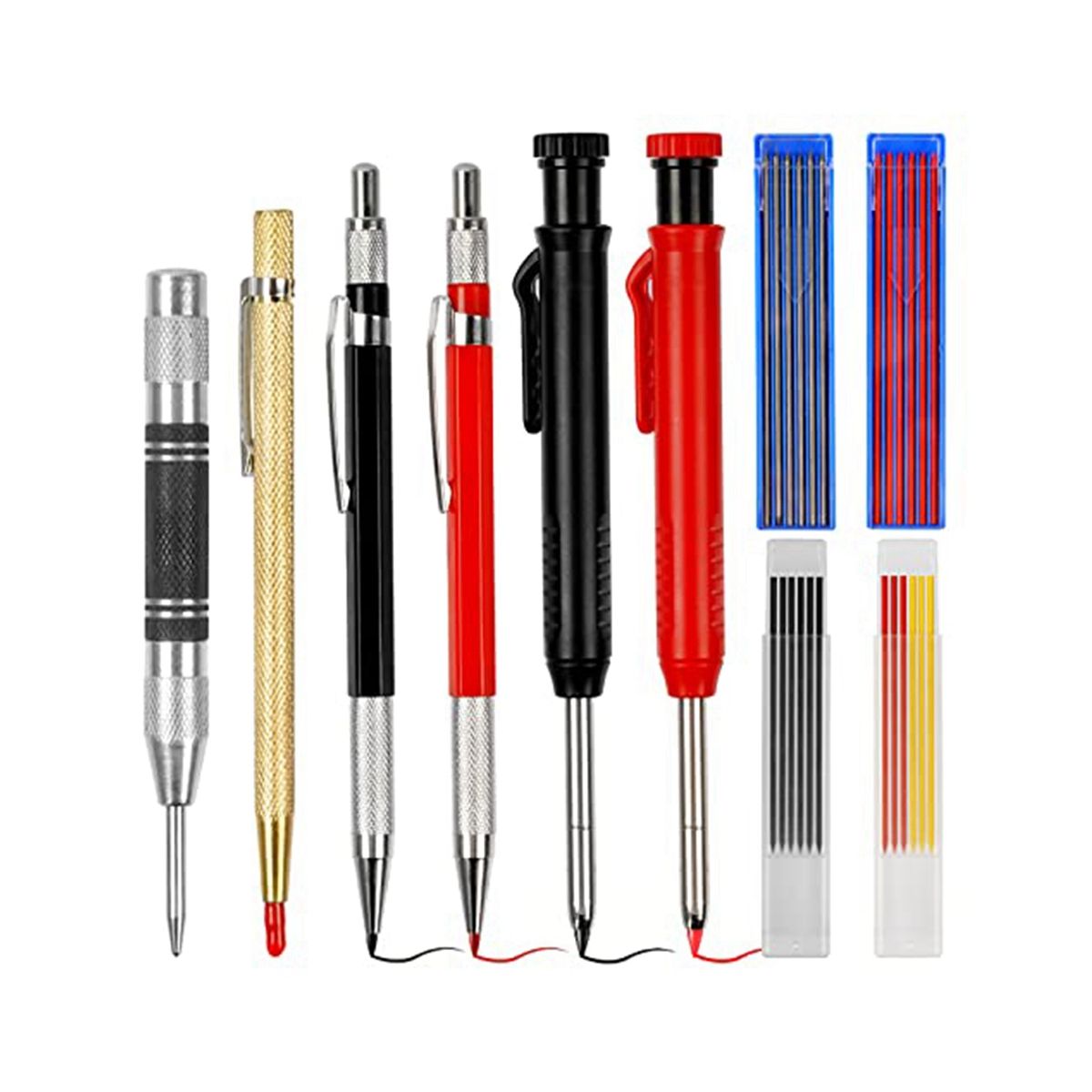 10 Pack Carpenter Pencil with Sharpener, Mechanical Carpenter Pencils Set with 36 Refills, Deep Hole Marker