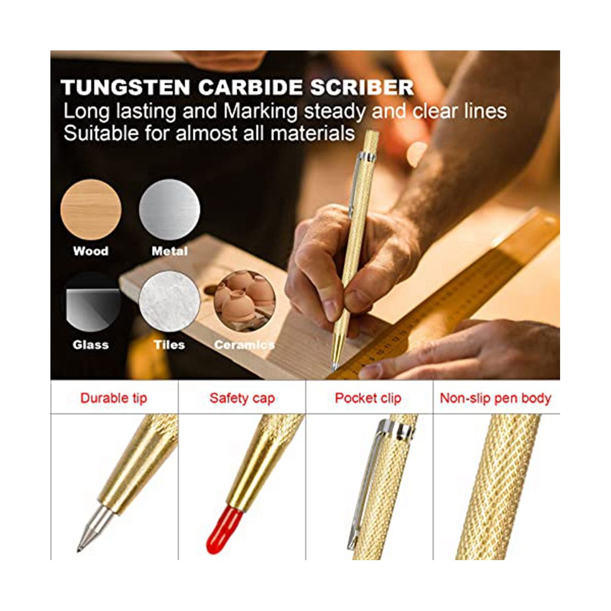 10 Pack Carpenter Pencil with Sharpener, Mechanical Carpenter Pencils Set with 36 Refills, Deep Hole Marker