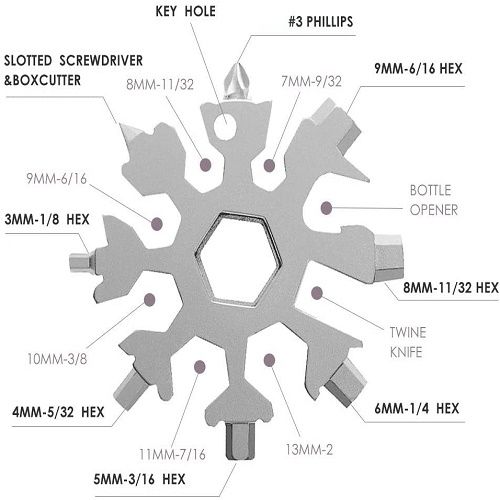 18in1 Snowflake Tool Multifunctional Spanner Hex Wrench-Silver