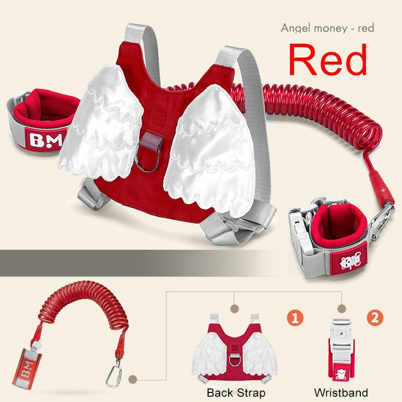 Anti Lost Kids Leash & Toddlers Wrist Strap 2.5 Meters Child Harness Child Safety Wristband Hand Belt Strap For 1 To 10 Years Old Child Red Angel