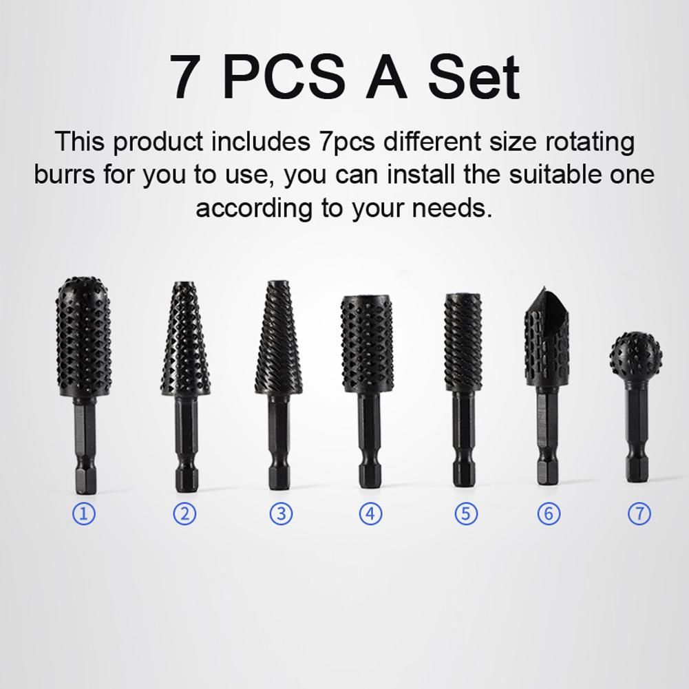 7 PCS 6.35mm Hexagonal Shank Woodworking Rotary Burr Set Carving Grinding Heads Set Wood Plastics DIY Grinding Craving Slotting High Carbon Steel Rotary Burr