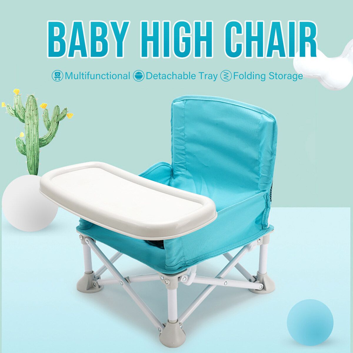 Foldable Baby Feeding High Chair Dining Booster Table Seat Highchair With Tray Blue