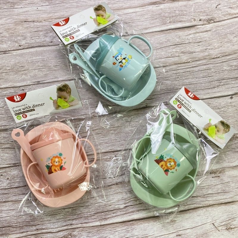 4 IN 1 Feeding Plate Spoon Frok Mug Set For Babies