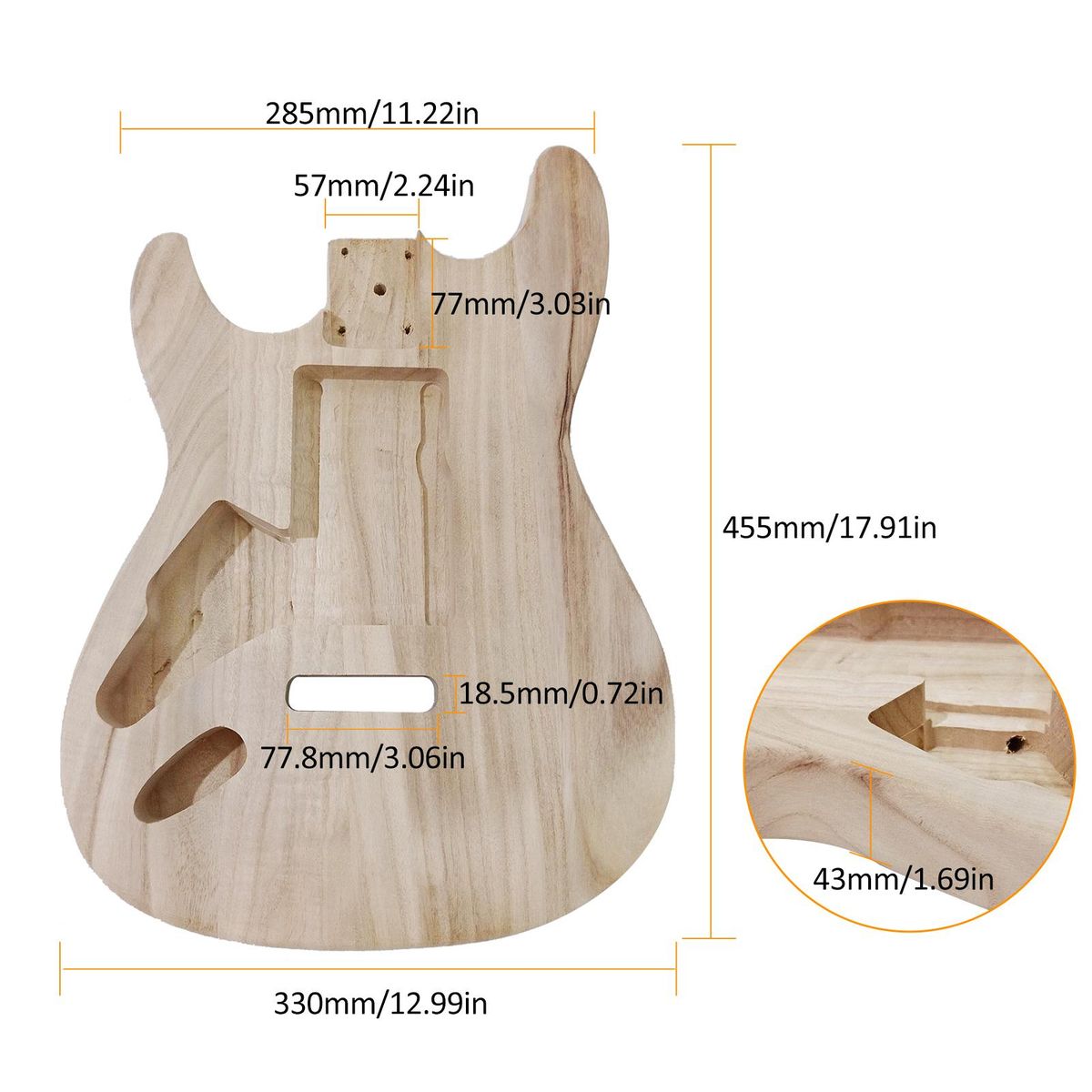 Polished Wood Type Electric Maple Guitar Barrel Body Unfinished Electric Guitar Barrel