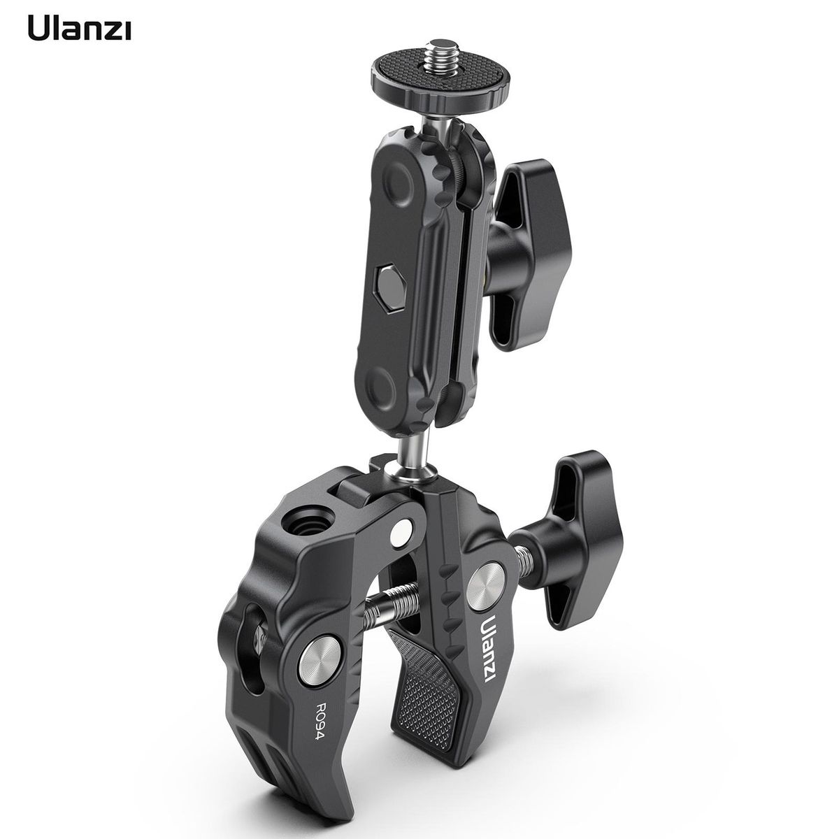 Ulanzi R094 Multi-functional Super Clamp Ball Mount Clamp Dual 360° Rotatable Ballhead Aluminum Alloy with 1/4 Inch Screw 3/8 Inch Thread 1.5kg Load Bearing