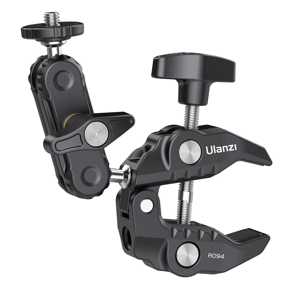 Ulanzi R094 Multi-functional Super Clamp Ball Mount Clamp Dual 360° Rotatable Ballhead Aluminum Alloy with 1/4 Inch Screw 3/8 Inch Thread 1.5kg Load Bearing