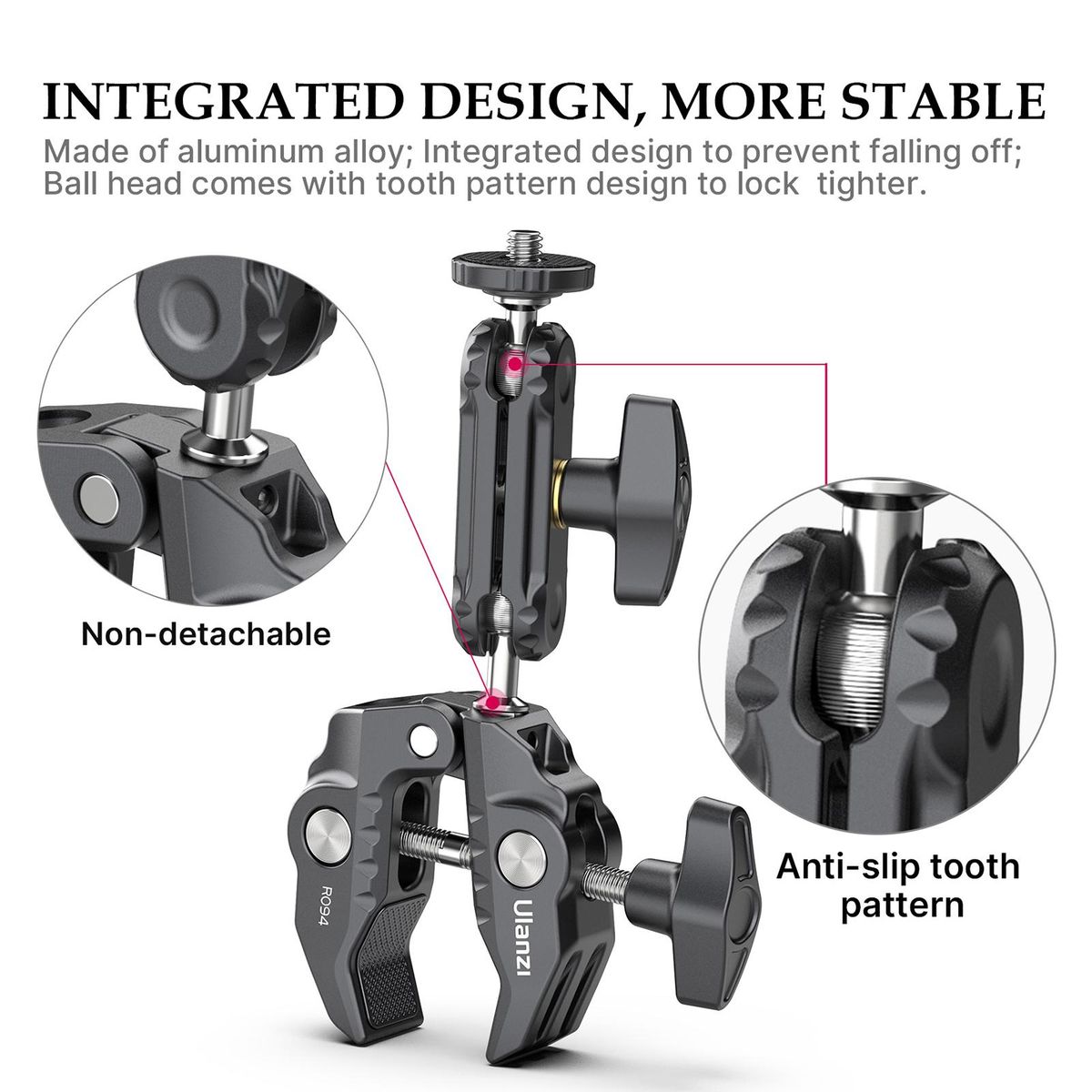 Ulanzi R094 Multi-functional Super Clamp Ball Mount Clamp Dual 360° Rotatable Ballhead Aluminum Alloy with 1/4 Inch Screw 3/8 Inch Thread 1.5kg Load Bearing