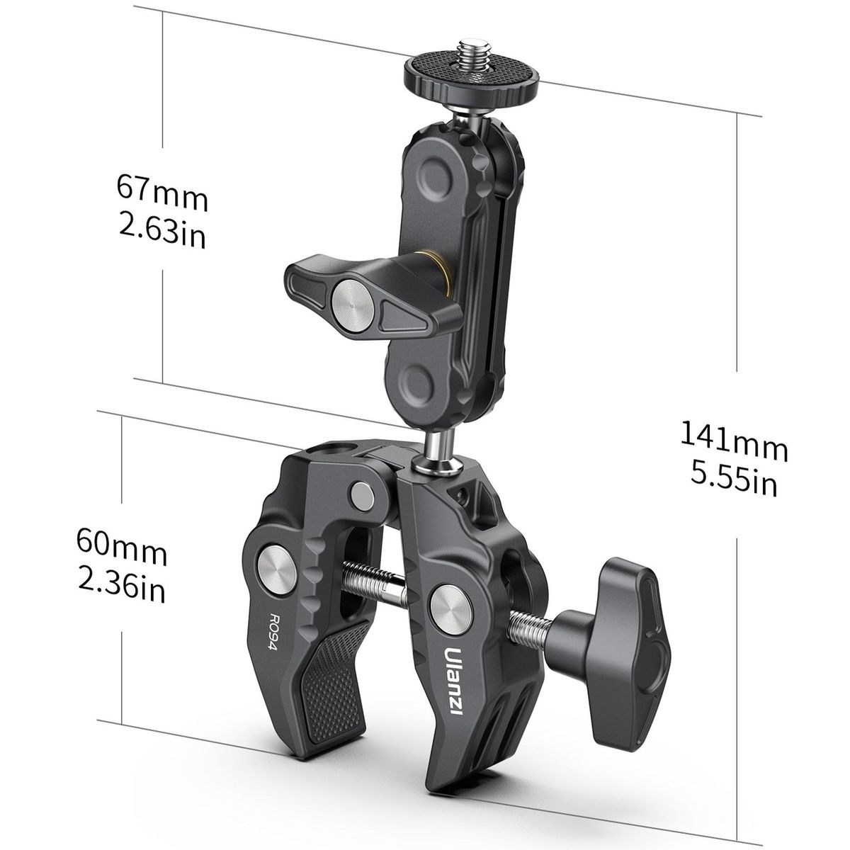 Ulanzi R094 Multi-functional Super Clamp Ball Mount Clamp Dual 360° Rotatable Ballhead Aluminum Alloy with 1/4 Inch Screw 3/8 Inch Thread 1.5kg Load Bearing