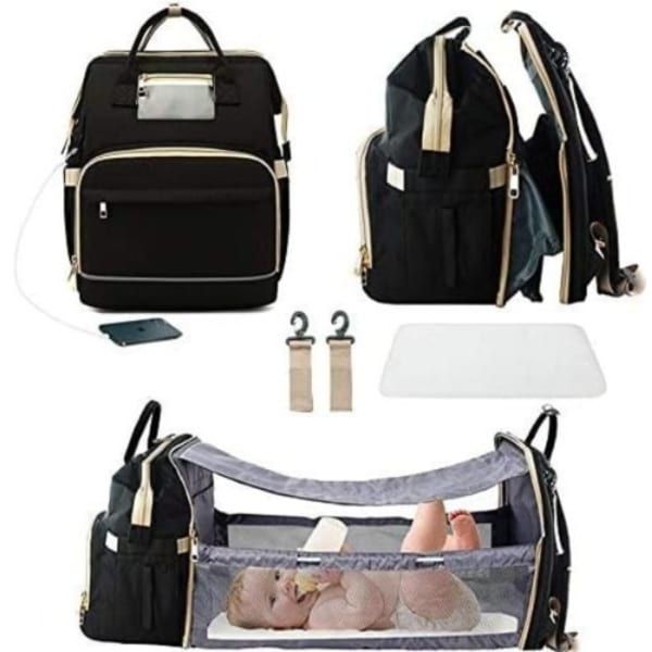 Multipurpose Foldable Baby Bed And Diaper Bag With USB Cord