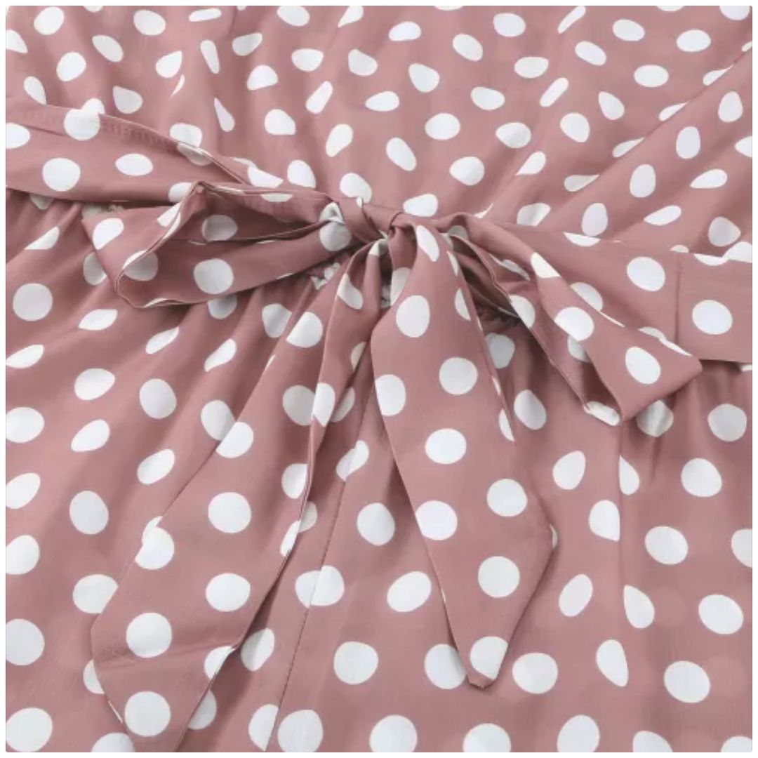 R Pink Polka Dot Chiffon Overall Jumpsuit