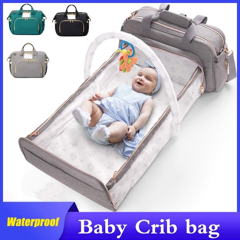 Backpack Foldable Baby Travel USB Diaper Bag Changing Bed
