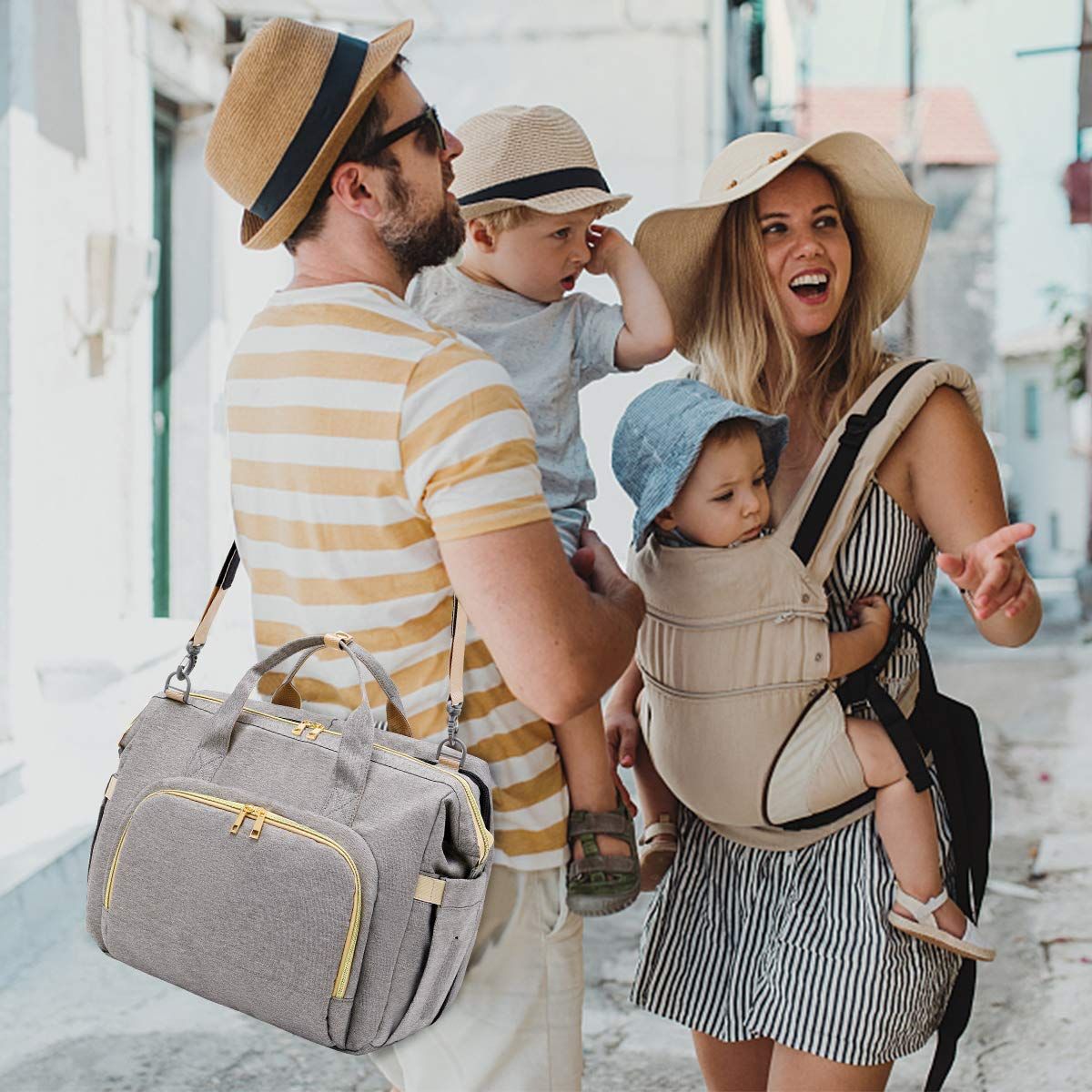 Backpack Foldable Baby Travel USB Diaper Bag Changing Bed