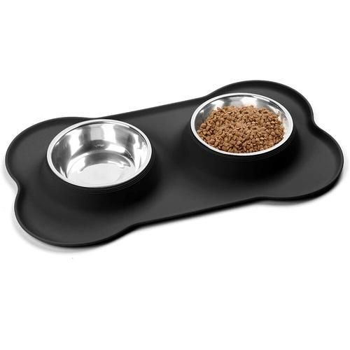 Antislip Double Dog Bowl With Silicone Mat Durable Stainless Steel Water Food Feeder Pet Feeding Drinking Bowls For Dogs Cats