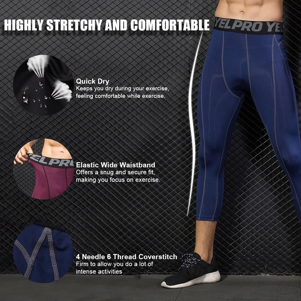 Men's Leggings Fitness Pants 2 Pairs Pack Quick Dry Workout Sports Tight Trousers Base Layer Basketball Training