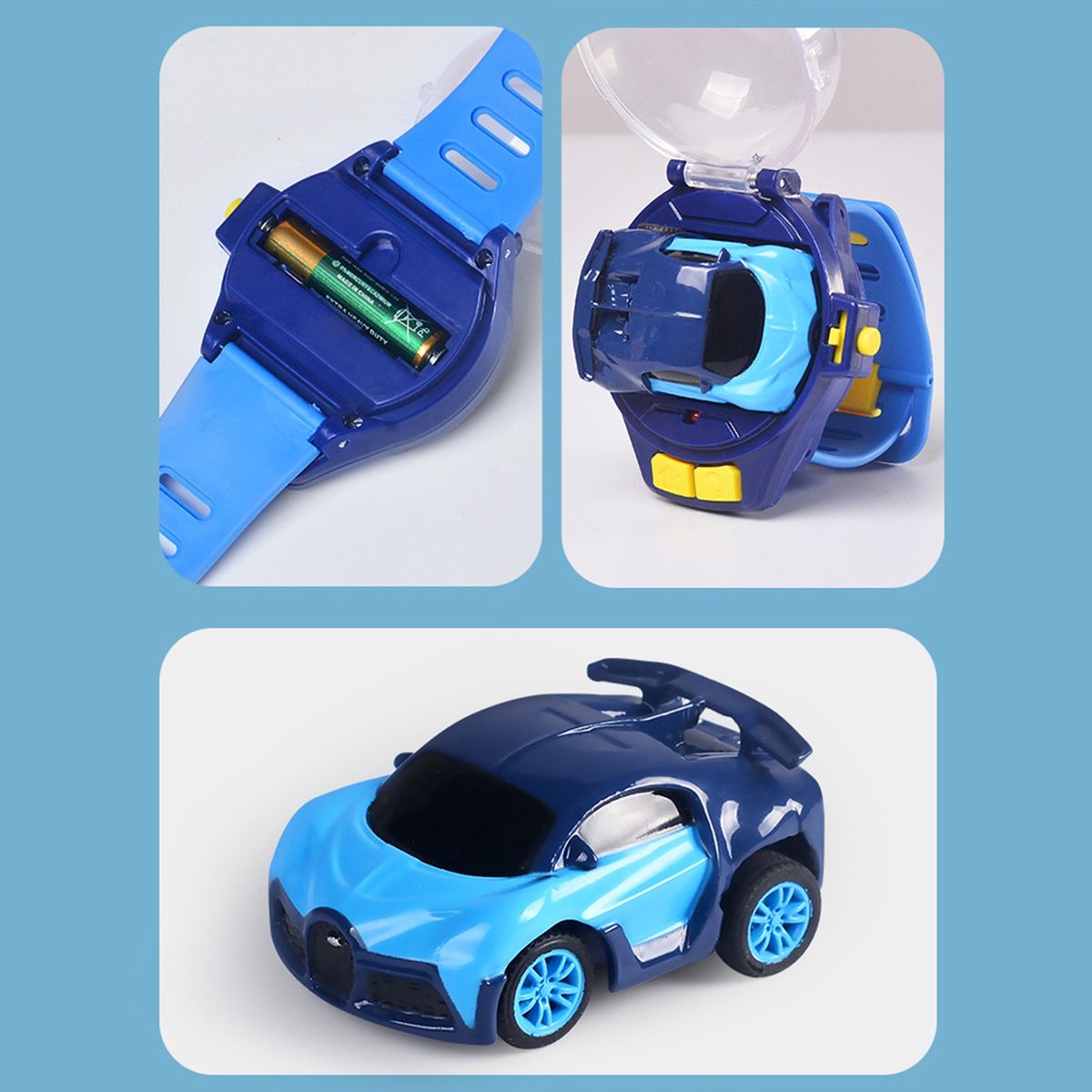 1 Set Mini Car Toy Cartoon Watch Remote Control Racing Car Toy Dark Blue