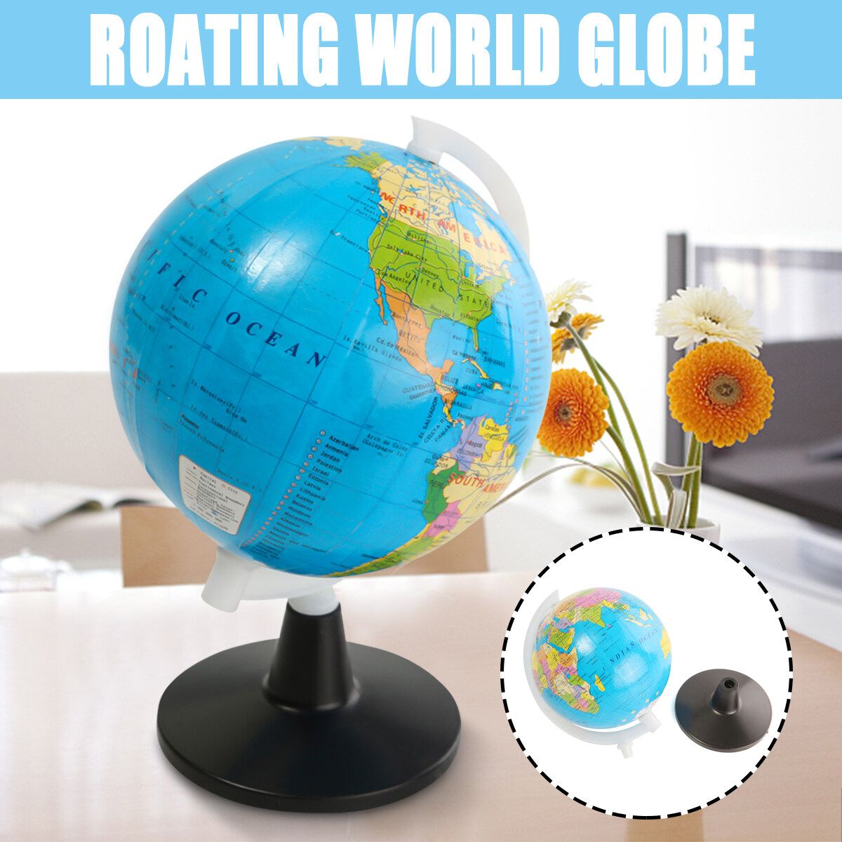 8.5cm 3inch Stand Rotating World Globe Map Kids Toy School Student Educational Gift