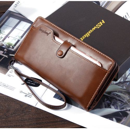Men's Wallet Men Leather Wallet Bussiness Casual  Long Wallet - Brown