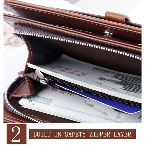 Men's Wallet Men Leather Wallet Bussiness Casual  Long Wallet - Brown