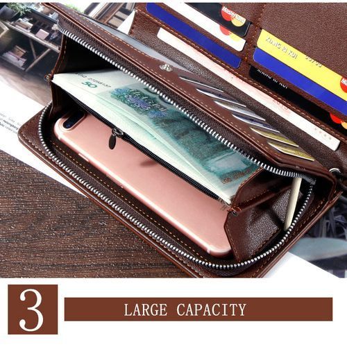 Men's Wallet Men Leather Wallet Bussiness Casual  Long Wallet - Brown