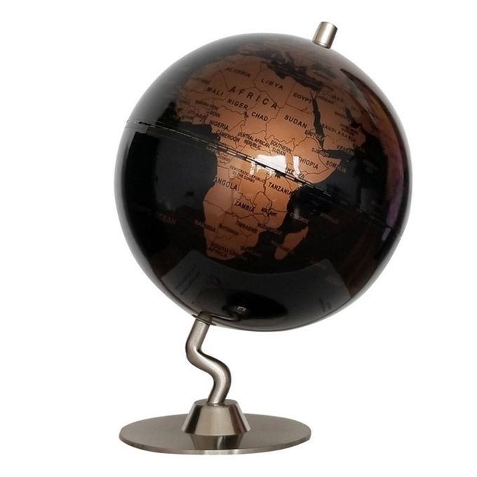 55 Inch Small Black Golden Illuminated World Globe Alloy Desktop