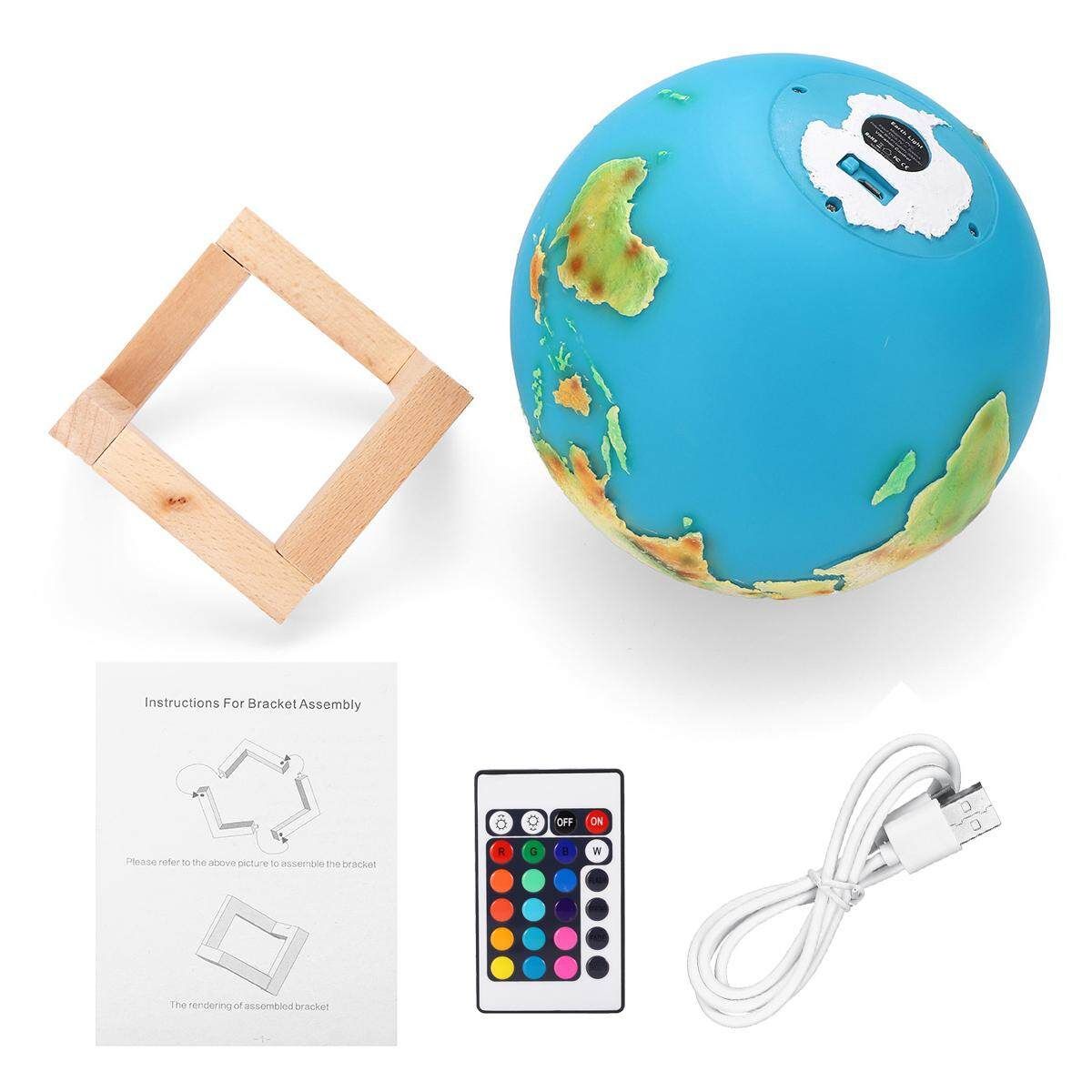 3D Painted Earth Night Light USB LED Rechargeable Remote Control Moon Lamp Decor Remote Control Version