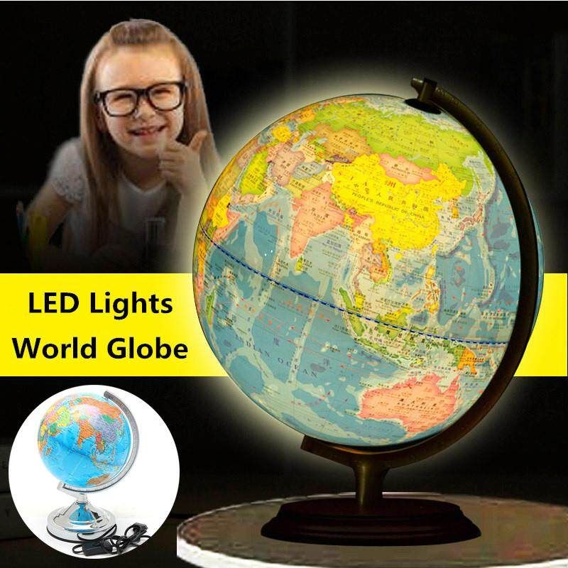World Globe Map With Rotate Stand LED Night Light Lamp Desk Educational Gift