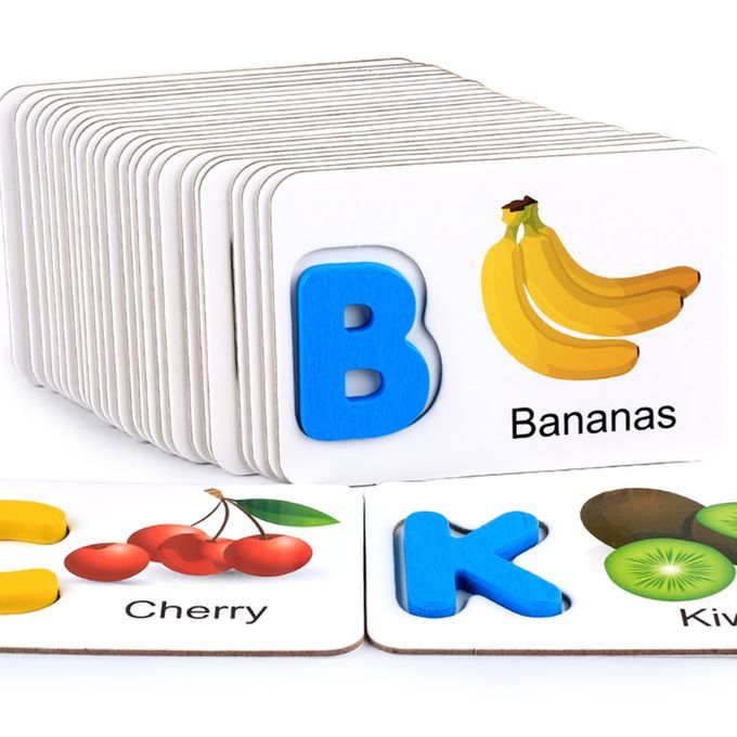 Wooden Letter Puzzle Matching Game Alphabet Flash Cards