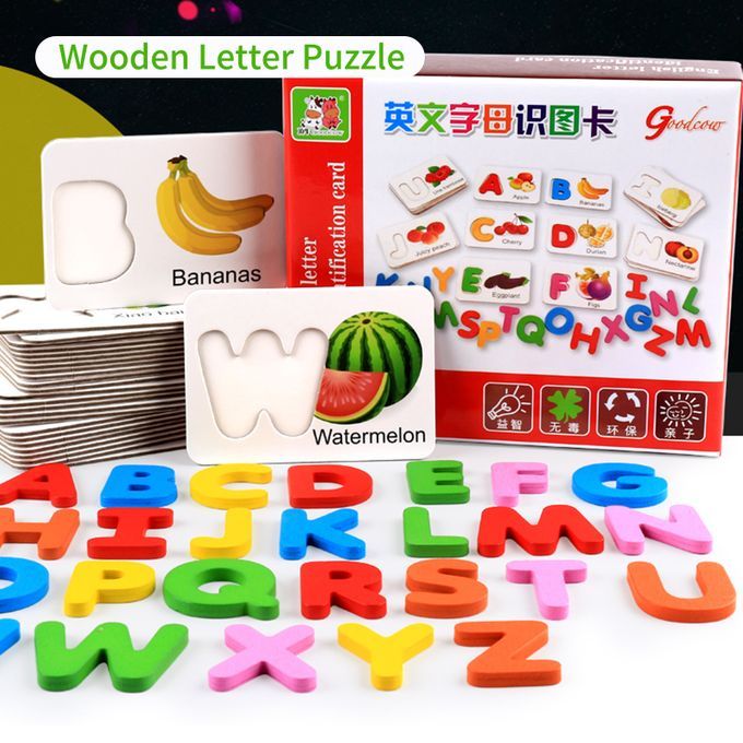 Wooden Letter Puzzle Matching Game Alphabet Flash Cards