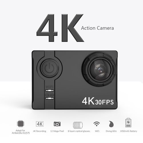 4K Ultra HD WiFi 16MP 2.0" LCD Screen Sports Action Camera 60 Meters Waterproof Anti-shake With Waterproof Storage Case( With 16GB Card)(Black)