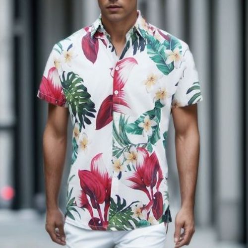 Mens Vintage Shirt Casual Patterned Short Sleeve Floral T-Shirts