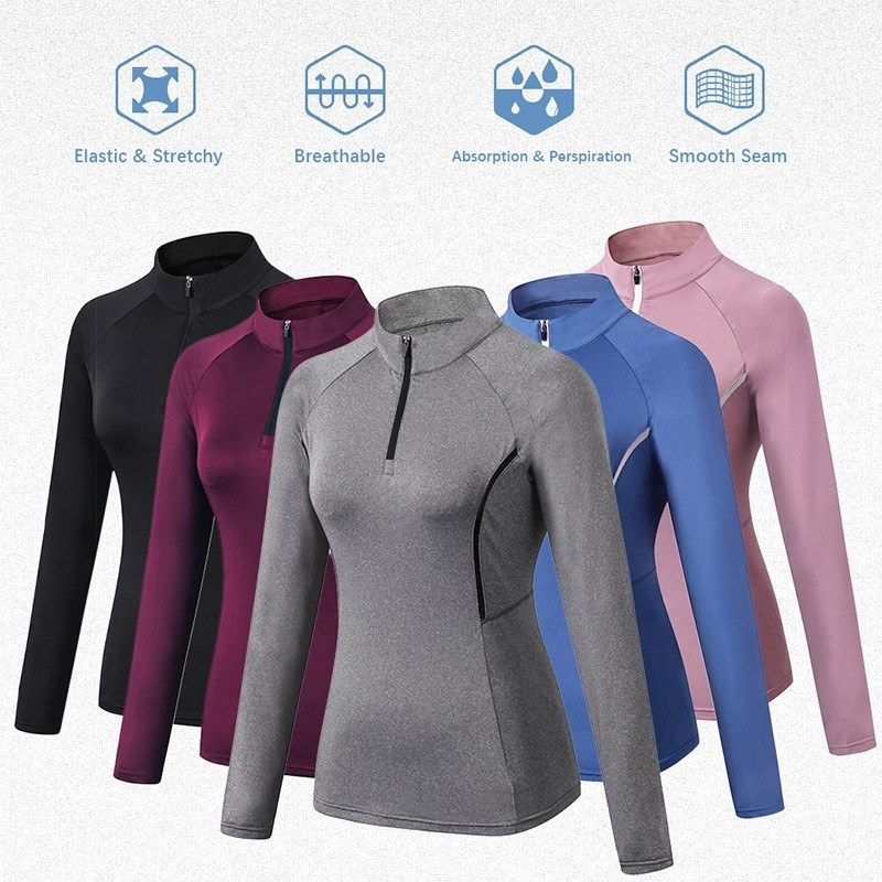 Women Sporstwear Yoga Sweatshirt Stand Collar Long Sleeves