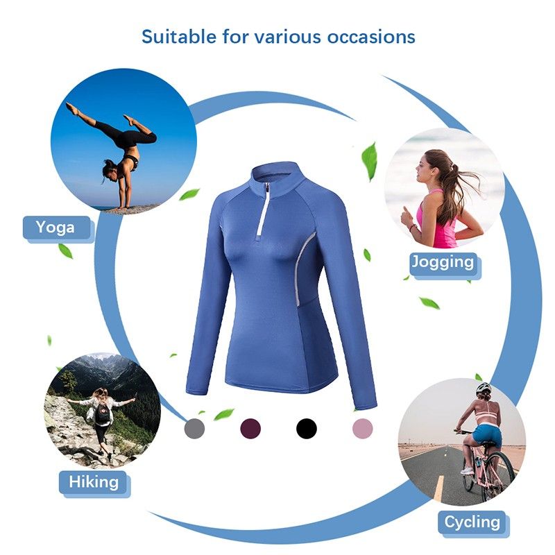 Women Sporstwear Yoga Sweatshirt Stand Collar Long Sleeves