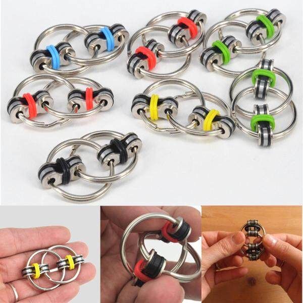 EDC Chain Fidget Hand Spinner Key Ring Toys Gift For ADHD Autism Stress Relief #4 Blue