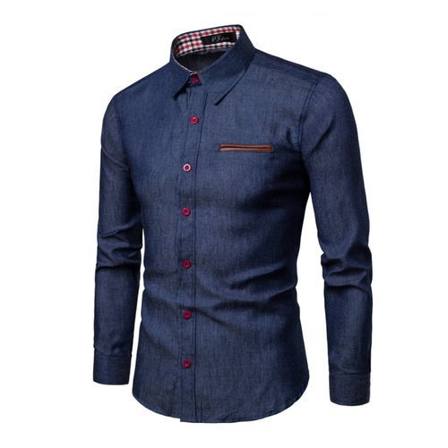 Men's Denim Shirt Long Sleeve - Dark Blue