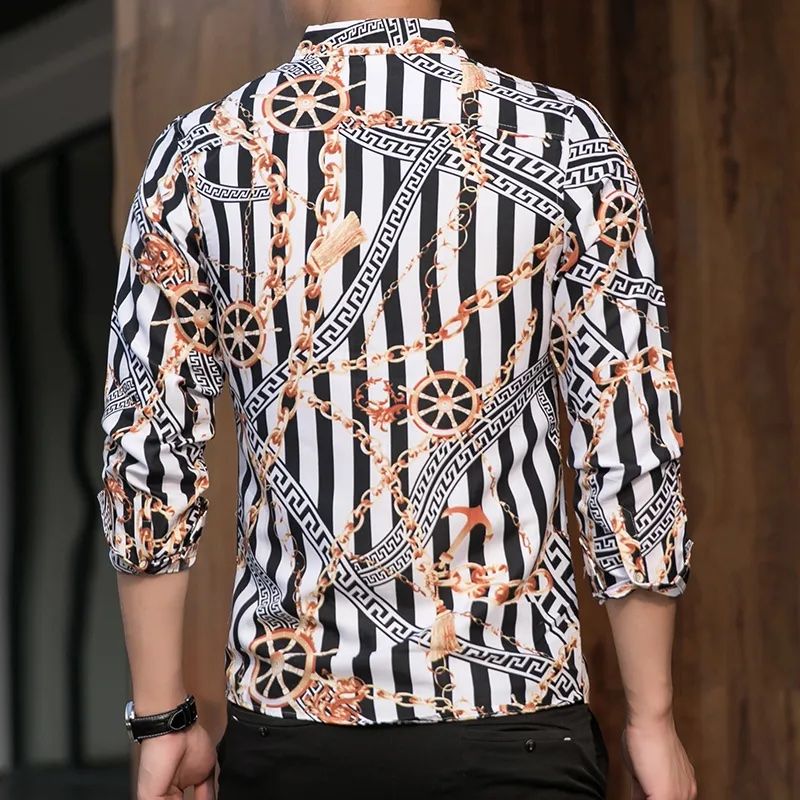 Men's Quality Slim Fit Long Sleeve Pattern Design Vintage Shirt