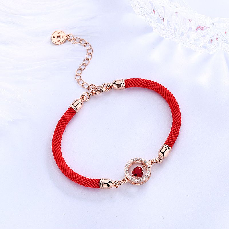 Asli Heart Bead Rose Gold Luck Charms Bracelet Bangle