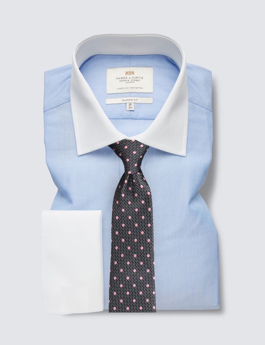 Men's Formal Blue End On End Plain Slim Fit Shirt With White Collar & Cuffs