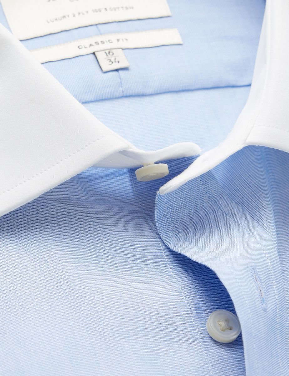 Men's Formal Blue End On End Plain Slim Fit Shirt With White Collar & Cuffs