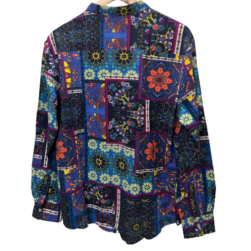 Men's Summer Hawaiian Beach Long Sleeves Flower Pattern Shirts-Blue