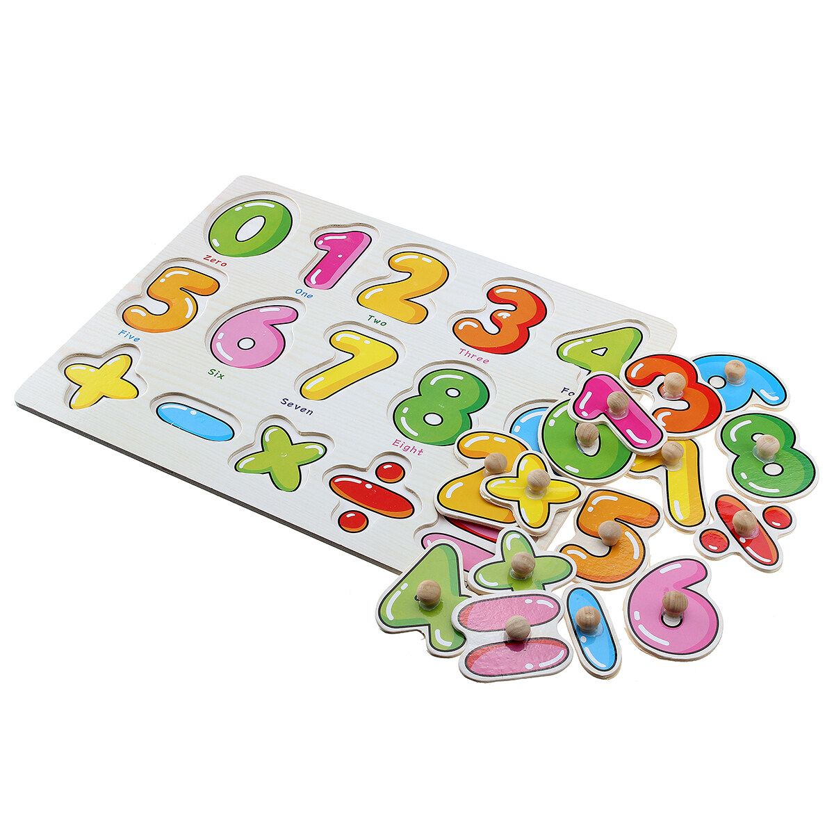 (30 X 22.2cm-Alphabet/Number/Math) Wooden Pegged Puzzle Set Inset Jigsaw Puzzle Learning Board Preschool Early Educational Development Toy Fun Game Gift For Kid Baby Toddler Maths