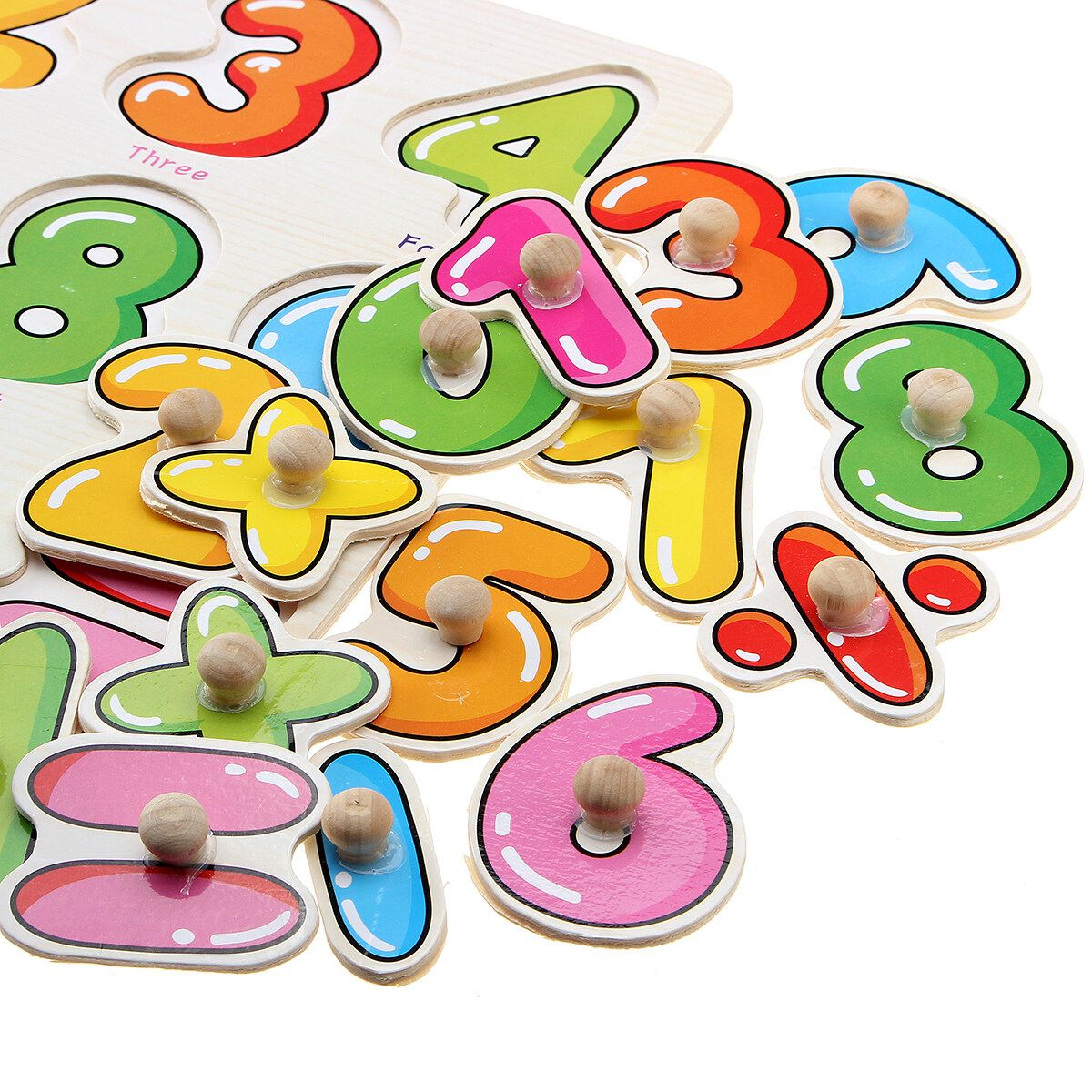 (30 X 22.2cm-Alphabet/Number/Math) Wooden Pegged Puzzle Set Inset Jigsaw Puzzle Learning Board Preschool Early Educational Development Toy Fun Game Gift For Kid Baby Toddler Maths