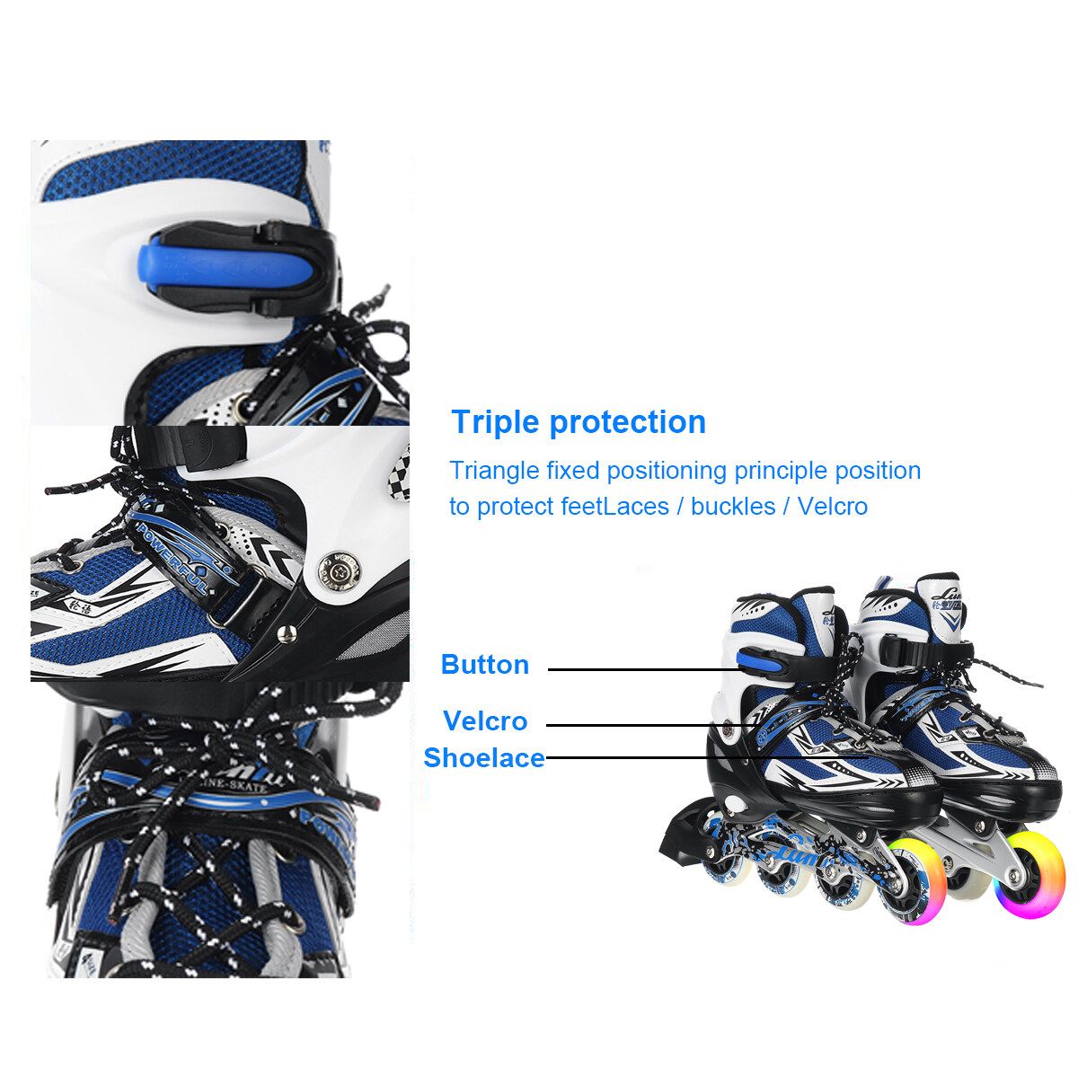 (31-42 Size) S/M/L Flashing Unisex Adult/Kid Breathable Inline Speed Skates Roller 4 Wheels Skating Shoes Adjustable Protective Bracers LED Flash Wheels Skates Gifts For Girl Boy Safety Roller Skates Toys Black
