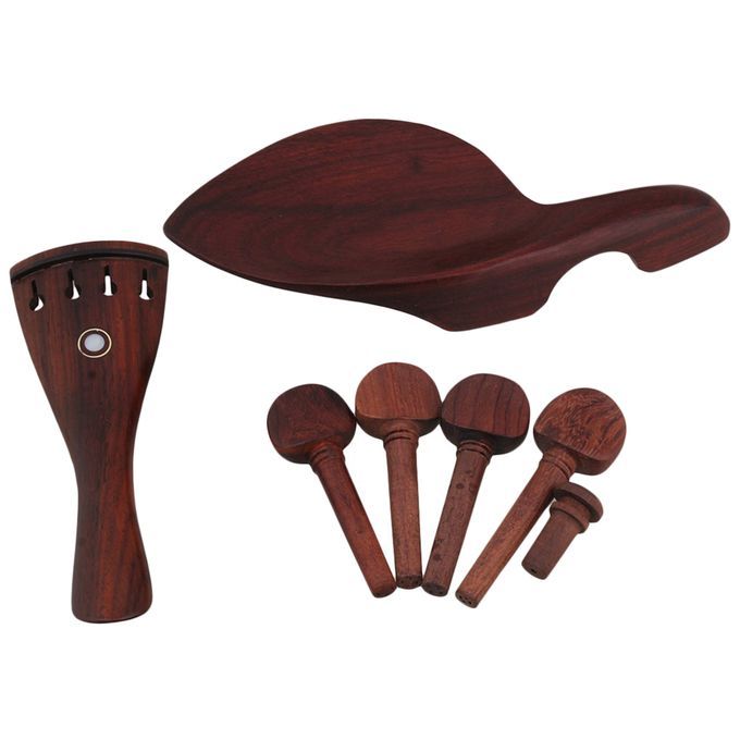 4 Sets Rose Wood 4/4 Violin Tuning Peg Endpins Chinrest Tailpiece