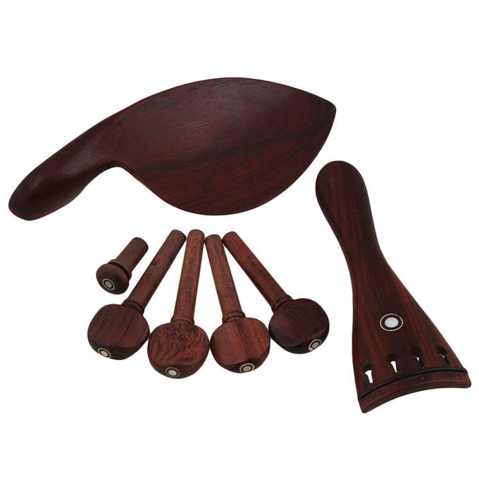4 Sets Rose Wood 4/4 Violin Tuning Peg Endpins Chinrest Tailpiece