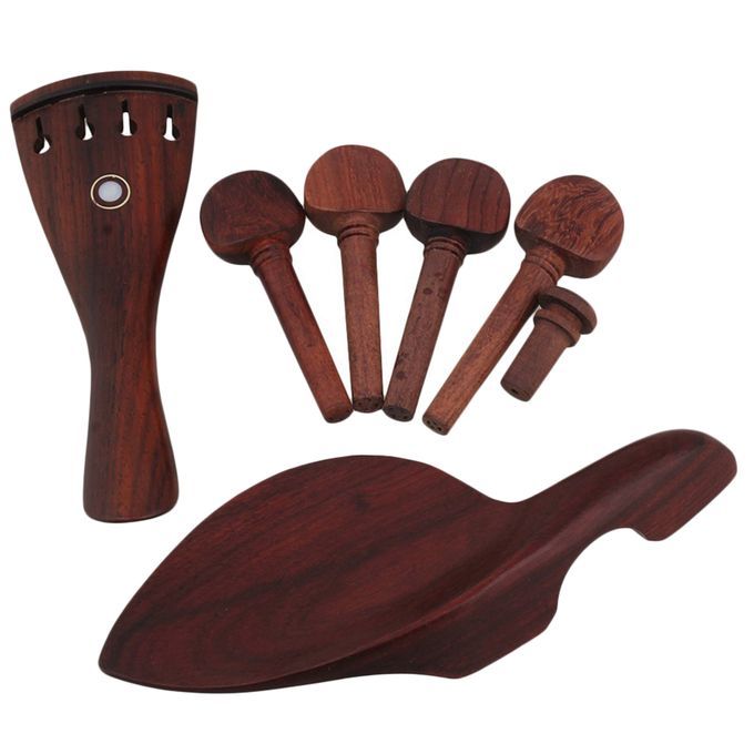 4 Sets Rose Wood 4/4 Violin Tuning Peg Endpins Chinrest Tailpiece