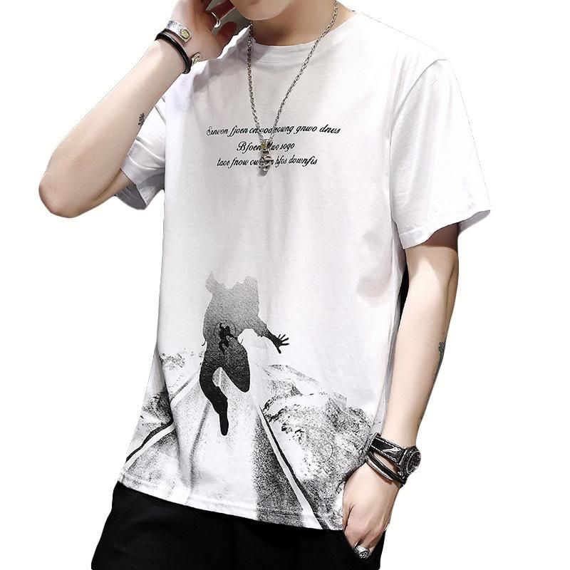 Men summer icon printed short sleeve round neck T-shirt cotton - Parkour White